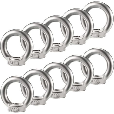 Lot de 10 écrous à œil M10 - Filetage en acier inoxydable 304 - Écrous à œillets - Matériel - Œillets annulaires pour soulever des accessoires