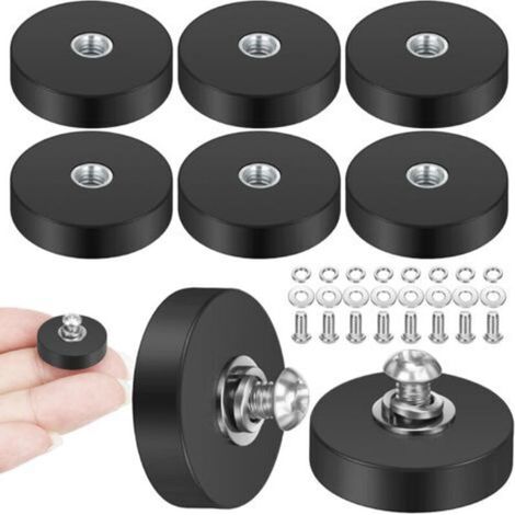8 Pièces Aimant Puissant, 22 mm Aimant Néodyme Caoutchoutés Ronds avec Plat Filetage M4, Force de Maintien de 5,5kg, Antidérapants Aimants Puissants pour Lampes Véhicules Caoutchoutés (1/5)