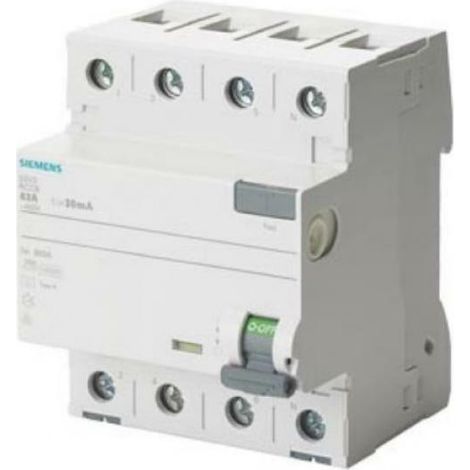 Siemens Interruptor diferencial, 4 polos, Tipo A, In: 63 A, 300 mA, Un AC: 400 V, 5SV36466