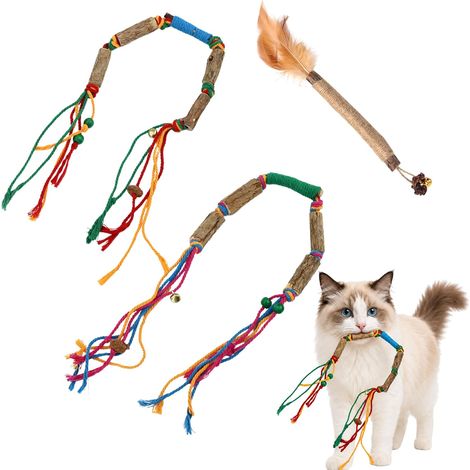 Lot de 3 jouets à mâcher pour chat en corde de coton, un jouet en rotin argenté qui combine soins dentaires et divertissement, adapté pour les chats. (1/5)