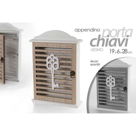 TRADE SHOP - Portachiavi Parete 19x6x28 Cm In Legno Chiave Appendino Decori Assortiti 762567 - (1/3)