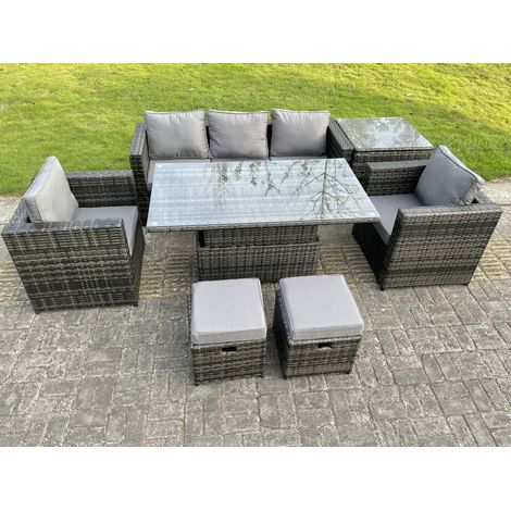 Fimous Rattan Gartenmöbel Set Outdoor Gartensofa Loungemöbel Sitzgruppe Essgruppe Garnitur mit Hocker Dunkelgrau Gemischt Couchtisch (1/4)