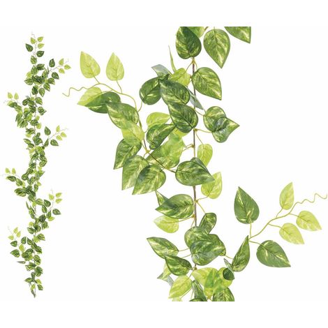 Ramo ghirlanda decorativo con foglie verdi artificiali da appendere. Realistico e flessibile, ideale per decorare vetrine, set da 4 pezzi, m 1,80