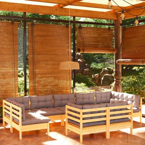 13-tlg. Garten-Lounge-Set mit Grauen Kissen Kiefernholz vidaXL (1/5)