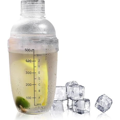 Shaker à Cocktails, 530ml Transparent Mélangeur à Cocktail Tasse En Plastique De Bouteille De Shaker De Thé De Glace De Mélangeur De Boisson Avec Des échelles Pour La Barre (1/5)