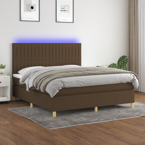 Sommier tapissier matelas et LED Lit adulte Contemporain Marron foncé 160x200 cm Tissu 77425 (1/5)
