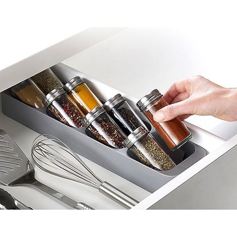 Caja organizadora de especias para cocina, con 8 compartimentos para botes de especias y condimentos. (1/5)