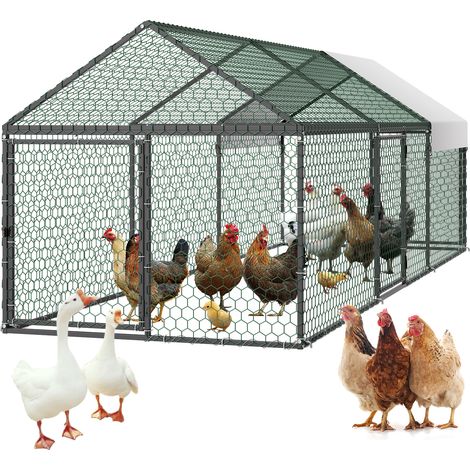 VEVOR Pollaio in Metallo 1 x 3 x 1 m Piccola Gabbia per Polli con Copertura Impermeabile e 3 Porte, Recinto per Pollame con Tetto a Guglia Compatibile con Pollai in Legno, per Conigli, Galline