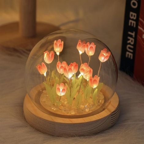LED Tulip Night Light Battery Operated Tabletop with 13 Flowers,Cute Tulip Lamp,DIY Home Decoration Lamp Living Room Bedroom for Gift,Pink (1/5)