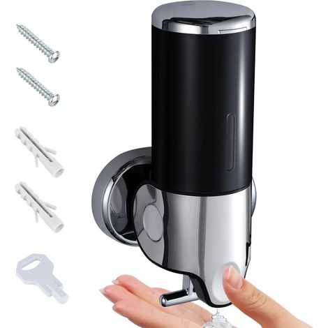 (Noir) Distributeur de savon 500 ml, distributeur mural de désinfectant pour les mains, distributeur manuel de savon de cuisine, distributeur de shampoing et de gel douche pour salle de bain, toilette (1/5)