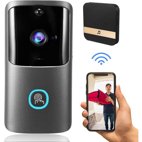 Sonnette vidéo sans fil avec caméra et sonnerie, sonnette vidéo WiFi avec détection de mouvement-AquaForge