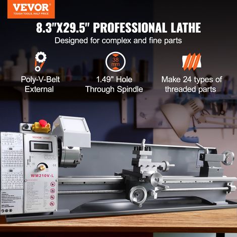 Tour à Métaux de Précision 211x750 mm 0-2500 tr/min Vitesse Variable en Continu 750 W Moteur Sans Balais Engrenages en Métal avec B… (1/5)
