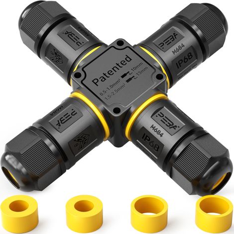 Connecteurs de Câbles Étanches IP68 - Boîte de jonction 4 voies - 3 Fils - Raccord extérieur étanche pour jardin - Dérivation de câble Ø4-12mm - Boîtier électrique extérieur étanche et sécurisé (1/5)