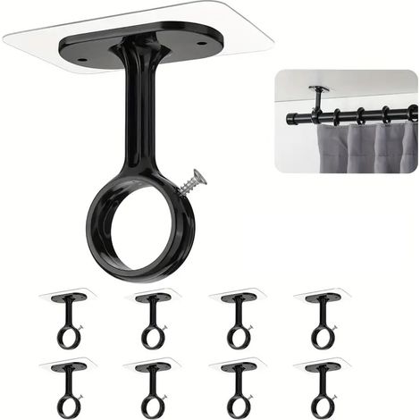 8 supports plafond autocollants pour tringle à rideau – sans perçage, adhérence forte, support pour tringle de placard, chambre ou salle de bain, installation rapide et sans dommage (1/5)