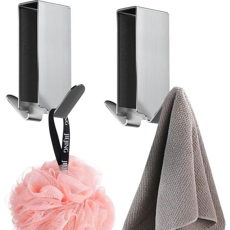 2 Pièces Crochet Douche, Patere Salle de Bain Sans Perçage, Crochets Porte de Bains Acier Inoxydable, Crochets de Porte Pour 6-12 mm d'épaisseur Verre Portes de Douche en Verre Sans Cadre