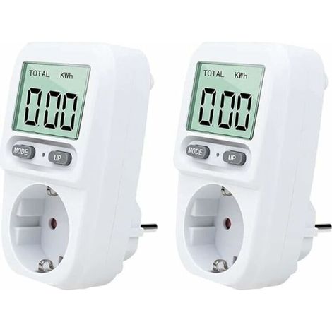2PC Wattmetre Prise, Intelligente Portable Prise Compteur D'énergie avec L'écran D'affichage à Cristaux Liquides, Protection Contre Les Surcharges, Puissance Maximum 3680W, pour Domicile (1/5)