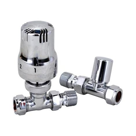 Haxby Straight Thermostatic TRV Chrome Central Heating Radiator, Towel Rail Valve 1/2 - 15mm Designer Valve