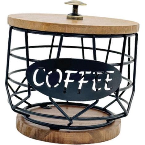 Kaffeekapselhalter mit Holzsockel, robuster, schalenförmiger Organizer aus Eisen für Küchentheke, Café, Bar oder Büro. (1/5)