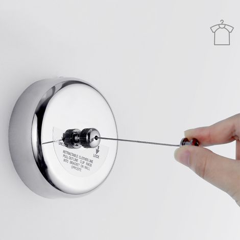 Sèche-linge mural télescopique invisible rétractable en acier inoxydable, 2.8 mètres avec corde en nylon, facile à installer pour maison ou hôtel. (1/5)