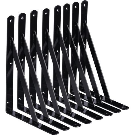 Lot de 8 supports muraux pour étagères flottantes, garage/cuisine, noir, dimensions 200x120x2 mm avec vis incluses (1/4)