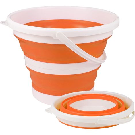 Cubo plegable de silicona para camping, viajes, lavado de coches y uso doméstico (naranja) (5 litros) (1/5)