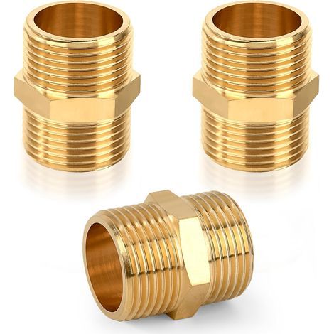 3/4" Mâle à 3/4" Mâle Filetage Connecteur de Mamelon Hexagonal en Laiton Double Mâle pour la Conversion de Raccordement de Tuyau (3 Pièces) (1/5)