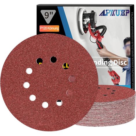 Disques abrasifs 225 mm 25 pièces grain 120,papier abrasif en alumine calcinée 10 trous,revêtement abrasif antiadhésif pour ponceuse orbitale (1/5)