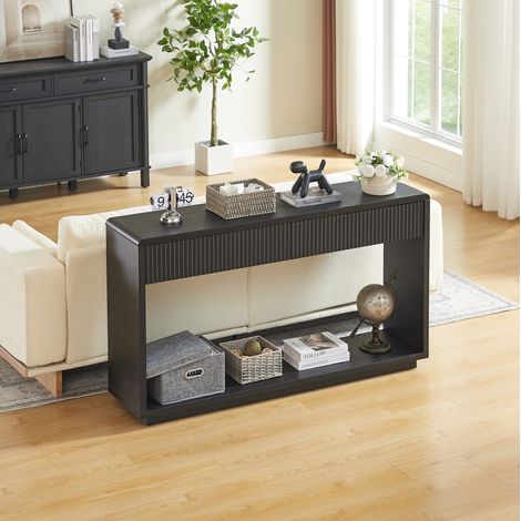 Consola de entrada moderna de 150 cm con 2 cajones grandes, estante abierto, negro HAVRYA (1/5)