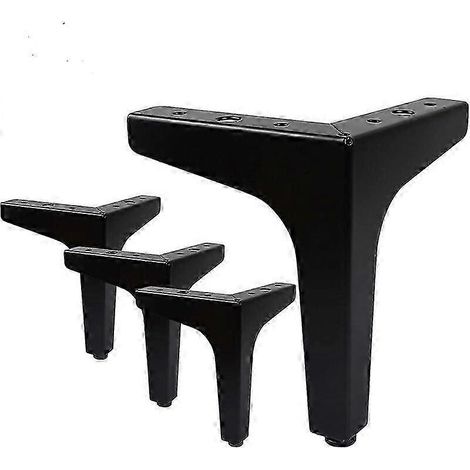Un ensemble de 4 pieds de meubles, capables de supporter jusqu'à 600 kg, avec des pieds de table triangulaires en métal et un design en épingle à cheveux, adaptés aux armoires et aux canapés, noirs (1 (1/5)
