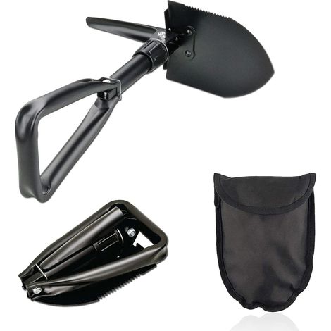 Pelle pliante, pelle de camping multifonctionnelle, pelle pliante amovible avec sac de transport, pelle pliante noire 1 pièce noire (1/3)