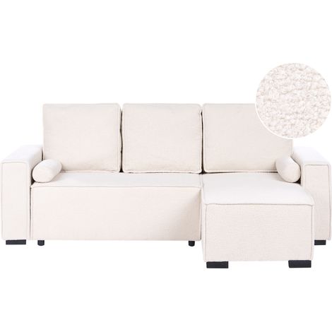 Sofá cama moderno 3 plazas con chaise longue izquierdo reposabrazos espacio de almacenaje reversible blanco crema Edane