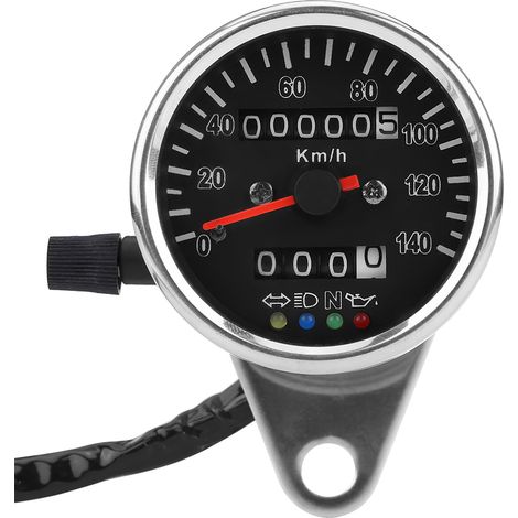 Jauge compteur de vitesse moto mécanique 65 mm cadran noir LED odomètre avec témoins (1/5)