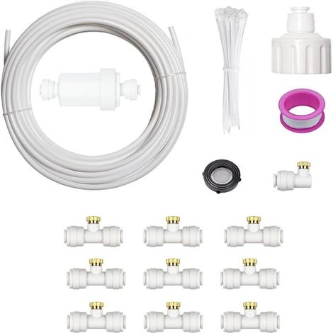 Système de refroidissement brumisateur extérieur, kit de tuyau d'arrosage de 10 m avec buses en laiton(blanc, 10 m, 10 têtes) (1/5)