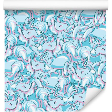 Carta da parati con unicorni sorridenti e colorati per soggiorno e camera da letto, 50x1000 cm (1/5)