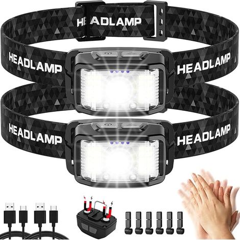 Lampe Frontale LED,2 Pièces 2000 Lumens
