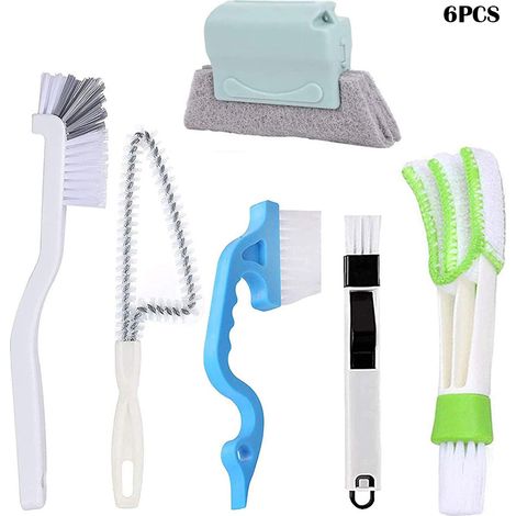 Juego de 6 cepillos de limpieza para ranuras de ventanas y puertas, limpieza de todos los rincones y espacios, kit de limpieza para todos los rincones y espacios. (1/5)