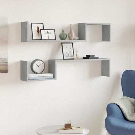 807272 vidaXL Wall Shelves 2 pcs Concrete Grey 100x15x20 cm Engineered Wood (1/5)