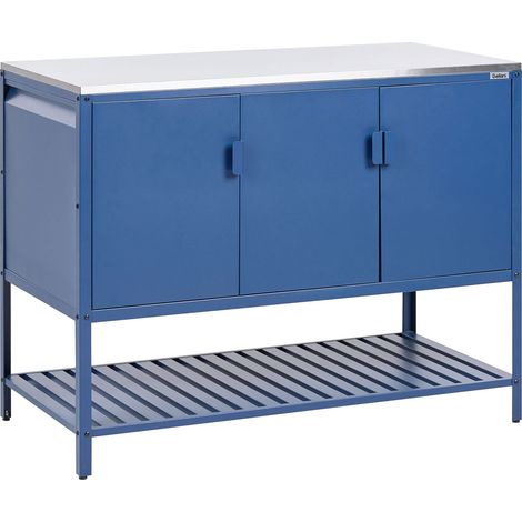 Outdoor Kitchen Cabinet Blue Stainless Steel 3 Door Unit with Top Garden Kitchen Dining MAENZA