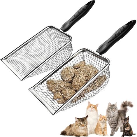 2 Pièces Pelle à Litière, Robuste et Durable Pellen Litière INOX, Pelle À Sable pour Reptiles avec Filtre et Raffiné, pour Litières, Cour, Sable, Roches, Terre (1/5)