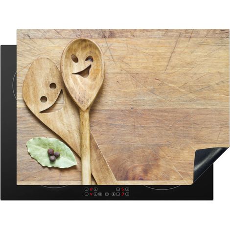 Induction Hob Protector Wood - Spoons - Brown - Smiley 71x52 cm