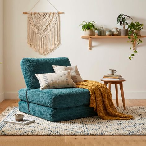 Poltrona Abyane, Poltroncina Trasformabile in Letto, Rivestimento in Tessuto Bouclè, Reclinabile, Materiale Struttura in Tessuto, 31x31x97h cm (1/5)