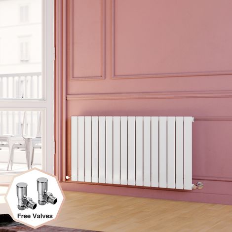 ELEGANT 600x1216mm White Designer Radiator Horizontal Flat Panel Single Panel Radiator with Angled Radiator Valves (1/5)