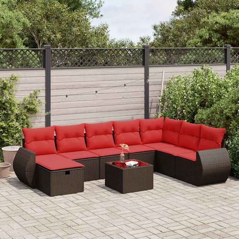 Salon de jardin avec coussins 9 pcs marron résine tressée (1/5)