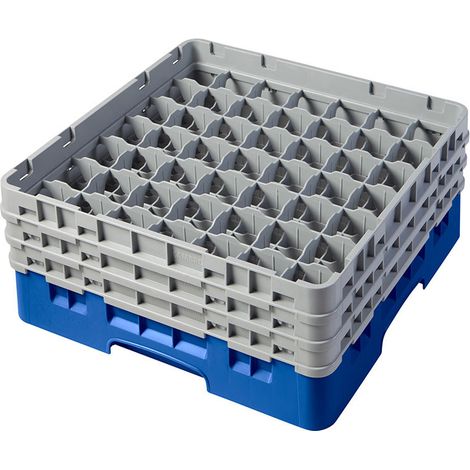 Casiers de lavage - 49 compartiments verres - Haut max 17.4 cm - 50 x 50 x 22.5 cm - Bleu - Lot de 3 - Cambro
