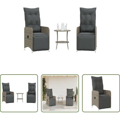 Gartentisch -  Outdoor-Lehnstühle 2 Stk. mit Tisch Grau Poly Rattan (1/5)