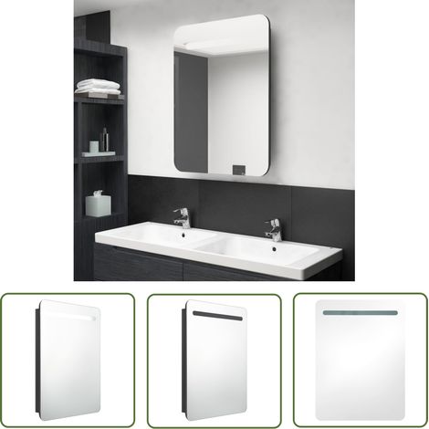 The Living Store Armoire de salle de bain à miroir LED noir brillant 60x11x80 cm - Armoire Salle De Bain - Meuble Salle De Bain - Miroir Led - Vanity Mirror - Éclairage Salle De Bain (1/5)