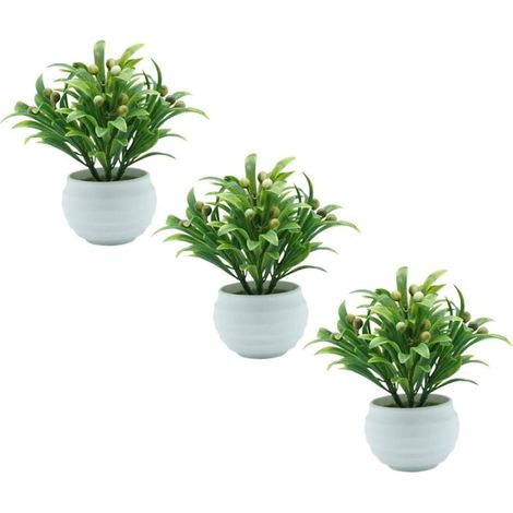 GDHZS- Lot de 3 Bonsaï Simulé en Pot 3 Pièces Vert Écume Décoratif,Aspect Réaliste et Peu Déformable, pour Bureau et Table Basse (1/5)