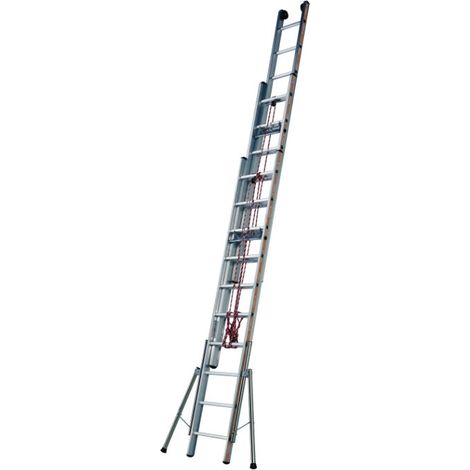 Tubesca Comabi – Échelle télescopique 3 plans – Charge maximale 150kg – Longueur dépliée 8m57 – Corde de sécurité incluse – Pour chantiers professionnels (1/5)