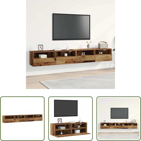 Holzregal - TV-Wandschrank 2 pcs Altholz 100 x 30 x 30 cm Holzwerkstoff (1/5)
