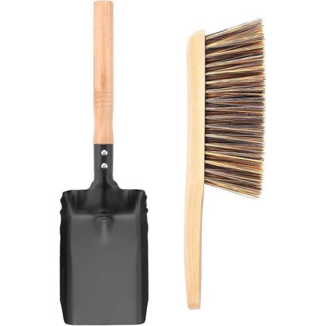 Ensemble pelle à charbon et brosse de foyer, pelle et brosse de cheminée, ensemble de nettoyage de foyer, ensemble d'outils de cheminée, outils pour foyer extérieur (1/5)